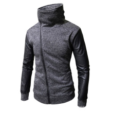 2021 Oversized Autumn New Men's High Collar Sweater Leather Sleeve Casual Men